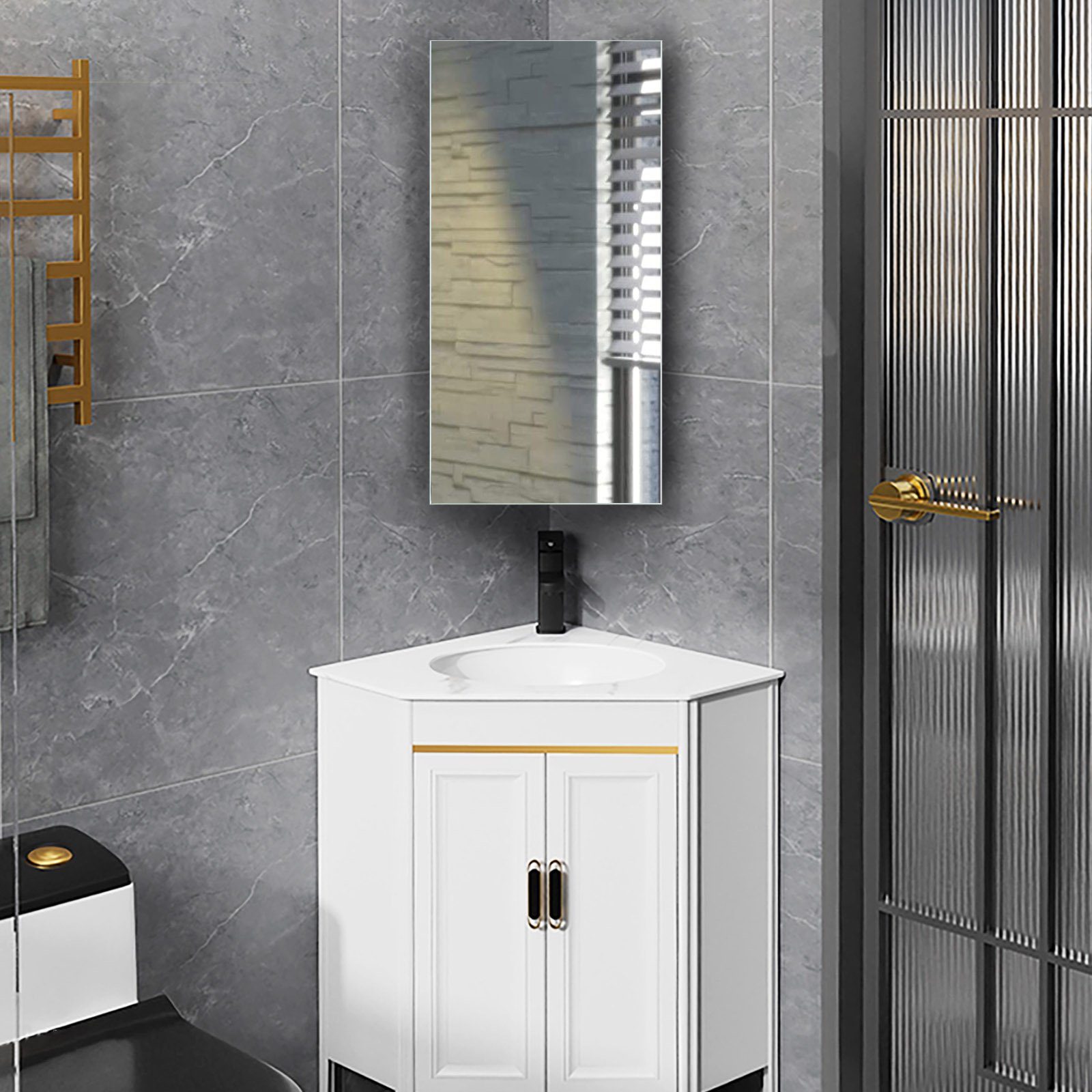 CLIPOP Badezimmerspiegelschrank Wandschrank 29.5 x 23.5x 60cm Eckschrank