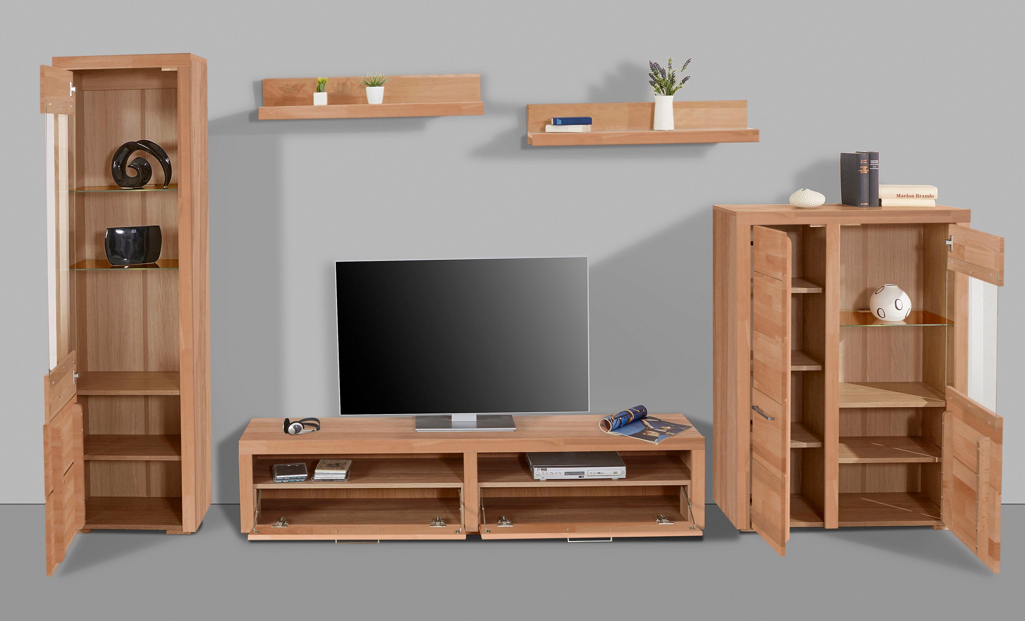 Woltra Wohnwand Falco, (Set, 4-St., 5), Fronten aus Massivholz