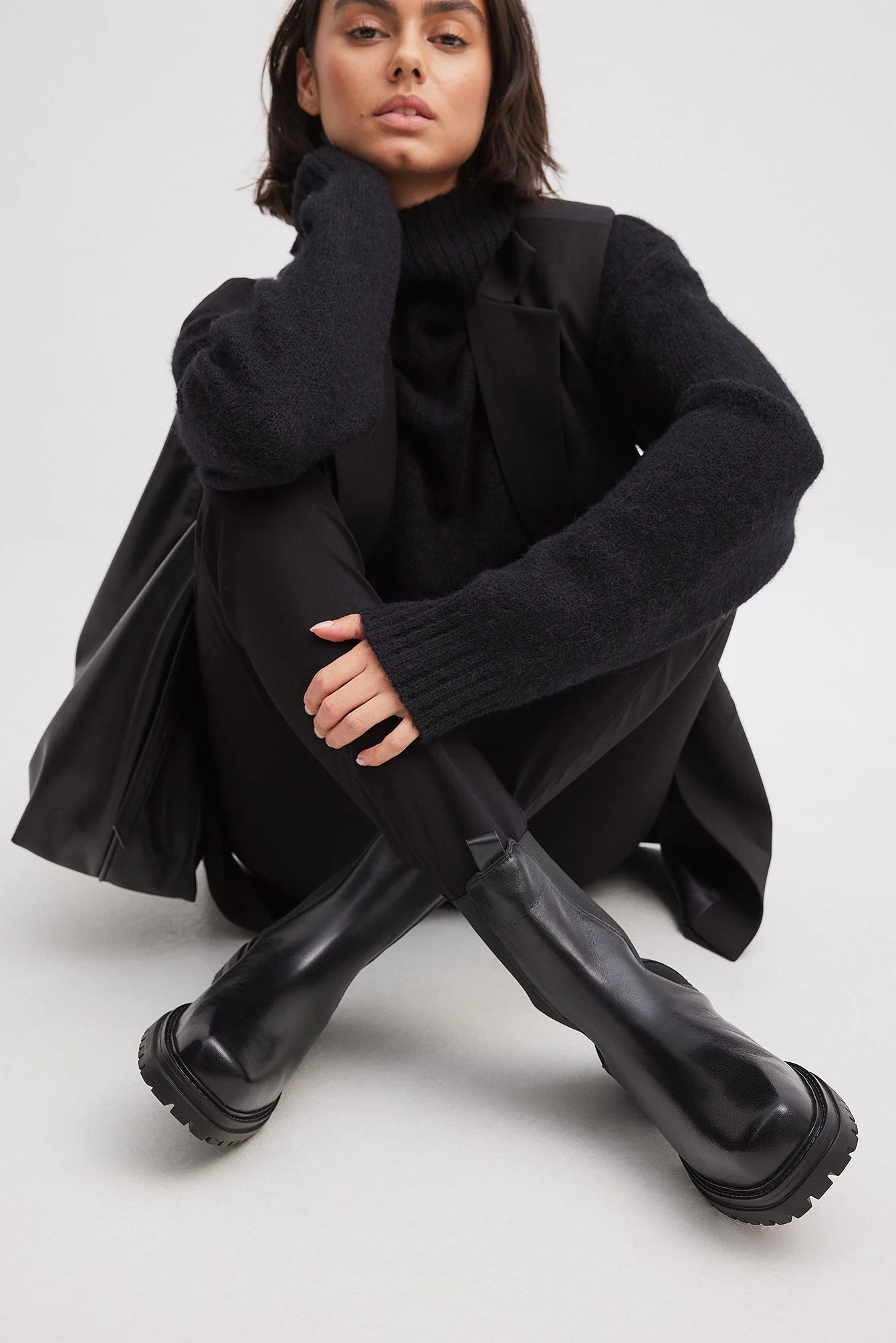 Plateau-Lederstiefel ohne Absatz