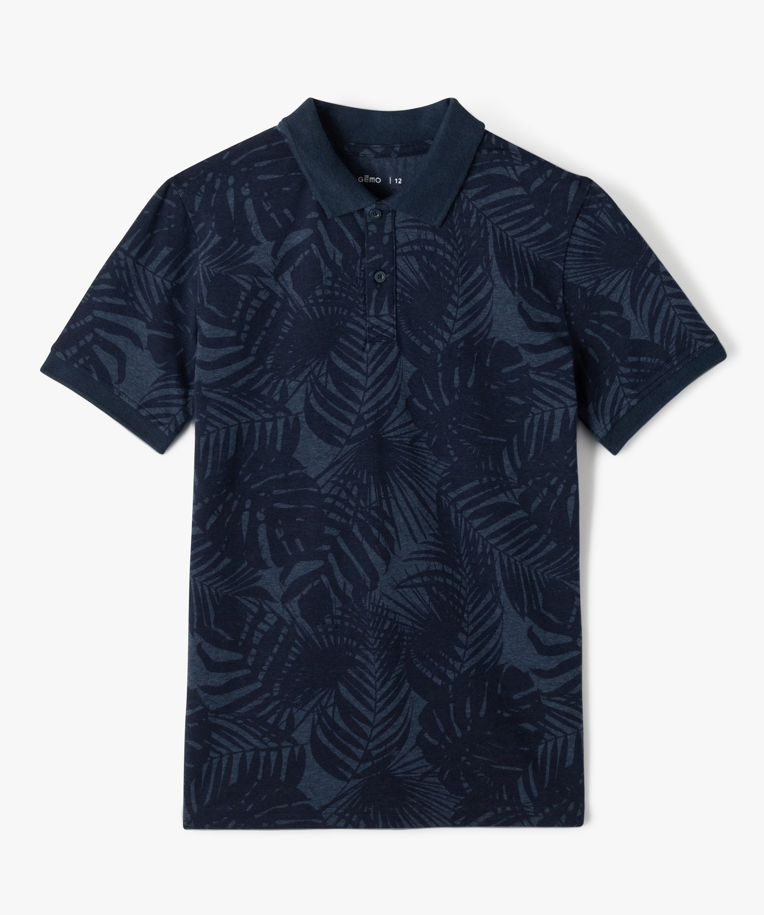 Polo Garçon à manches courtes à motif exotique marine | GEMO