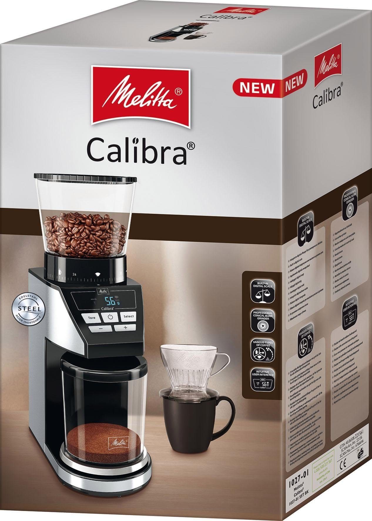 Melitta Kaffeemühle Calibra 1027-01 schwarz-Edelstahl, 160 W, Kegelmahlwerk, 375 g Bohnenbehälter