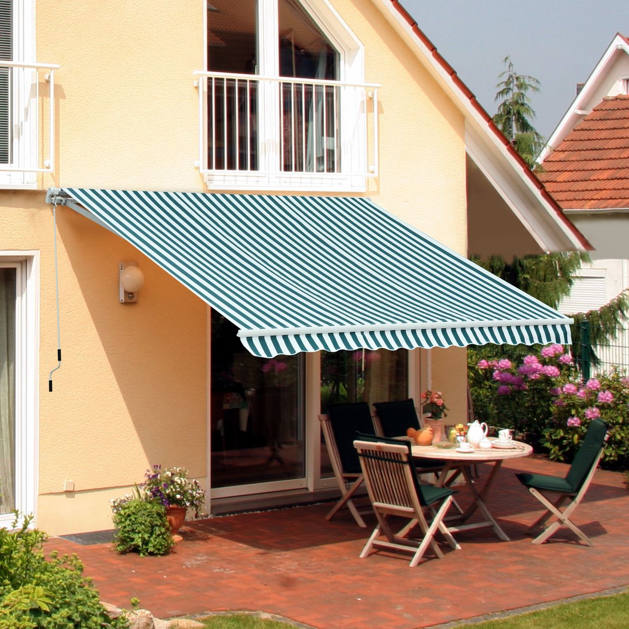 Outsunny Markise Alu Polyester Grün Weiß 3,5x2,5m
