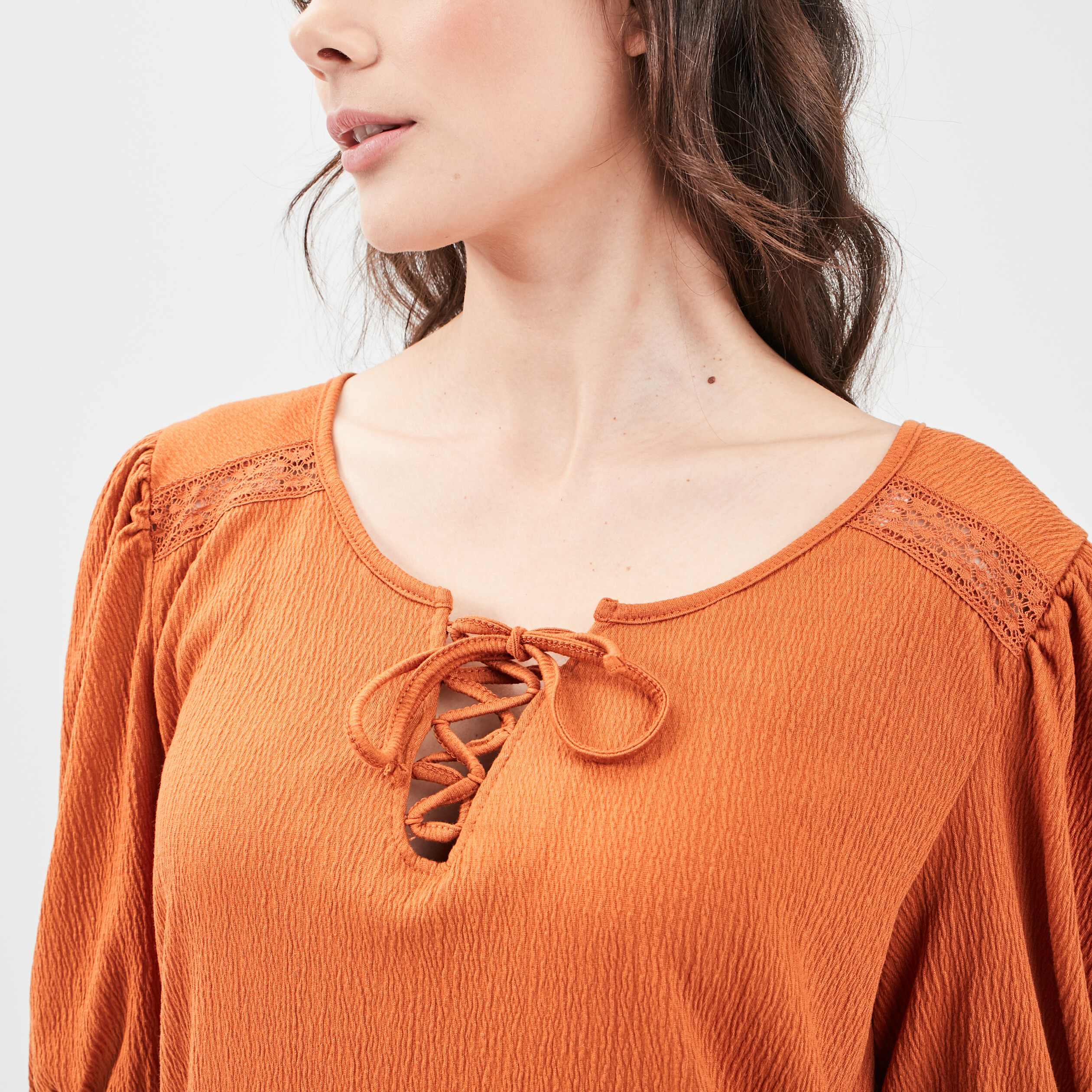T-shirt manches 3 4 terracotta femme | La Halle