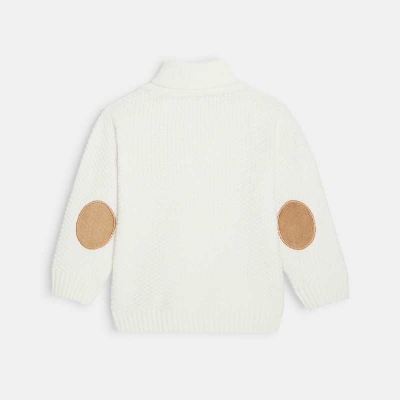 Pull col châle boutonné blanc bébé garçon