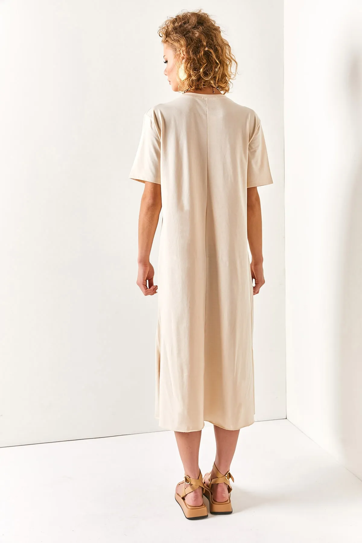 Olalook  Damen-Stone-Side-Slit-Oversize-Baumwollkleid ELB-19001880