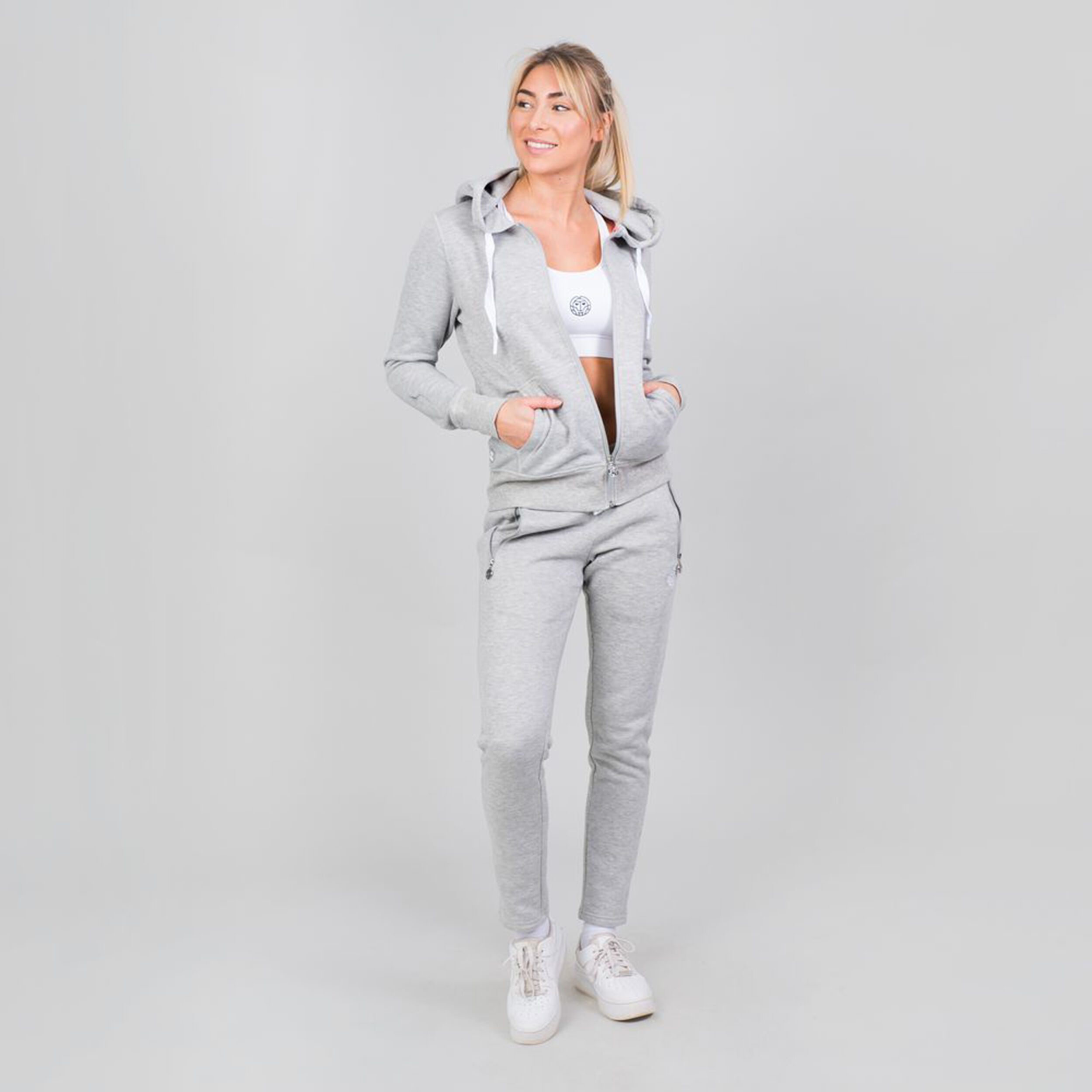 Moana Basic Sweatjacke Damen - Hellgrau, Weiß