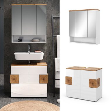 Vicco Badmöbel-Set Badezimmermöbelset EDEN Weiß Hochglanz/Artisan 2-er Set, (2-St., 2-er Set)