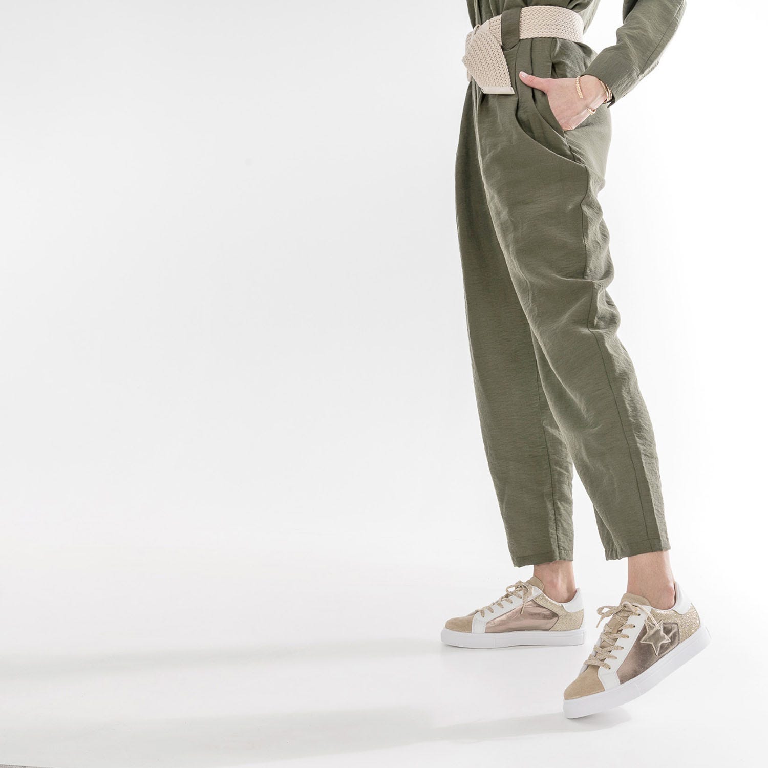 Tennis TEXTO beige, blanche et dorée à étoile