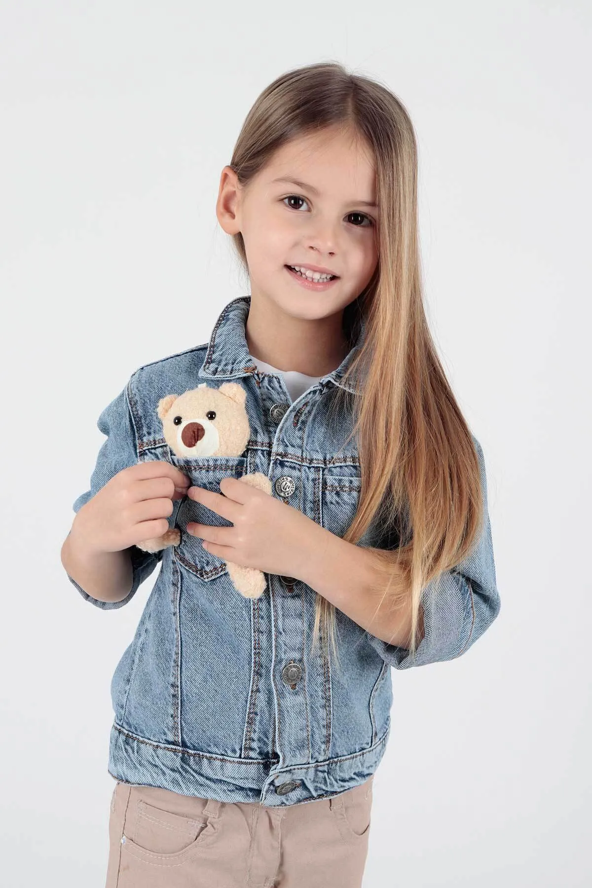 AHENGİM  Mädchen-Jeansjacke aus Baumwolle mit Teddybär-Motiv, lässig, modisch, Ak22176023