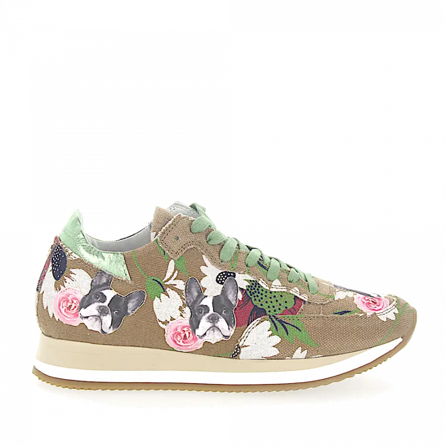 Philippe Model - Sneaker ETOILE Stoff beige Blumenmuster Bulldog Patch - beige