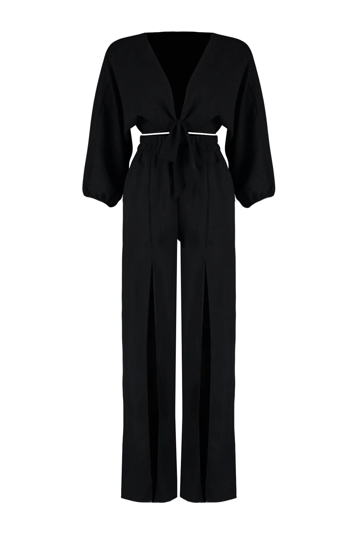 Trendyol Collection  Schwarzes gewebtes Blusen- und Hosenset mit Schlitz TBESS24AU00038