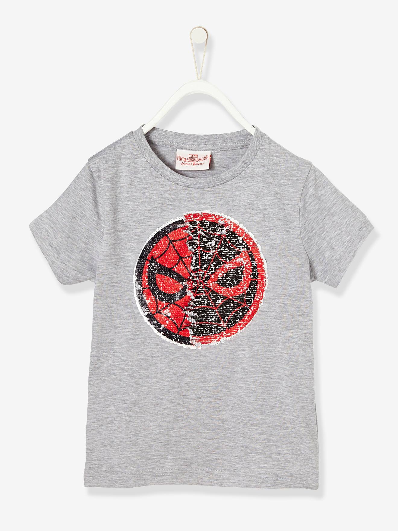 T-shirt garçon Spiderman® à sequins réversibles gris chiné