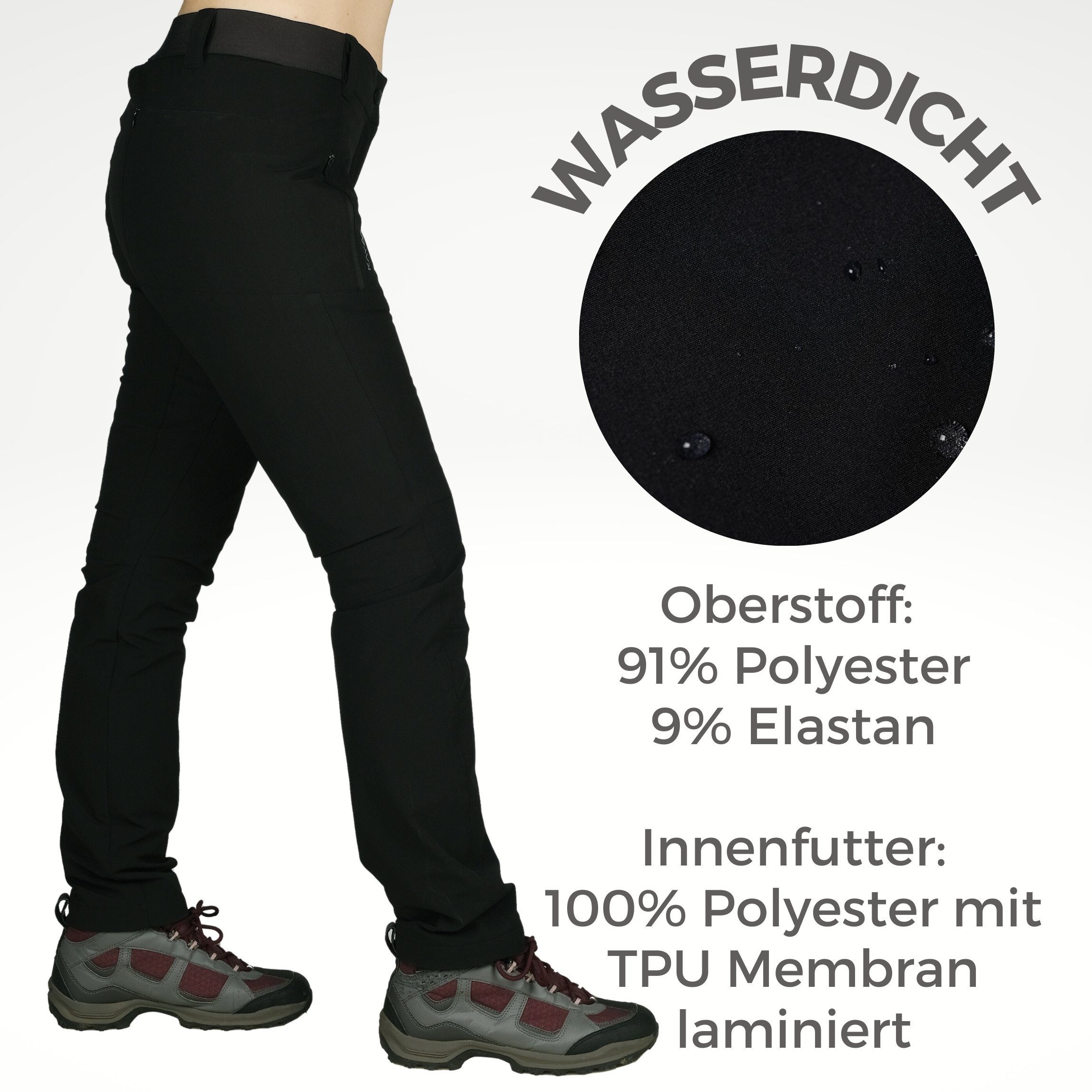 Kaymountain Trekkinghose Damen Wander Outdoor Hose Brixen Hybrid Thermo Wasserdicht Black 40