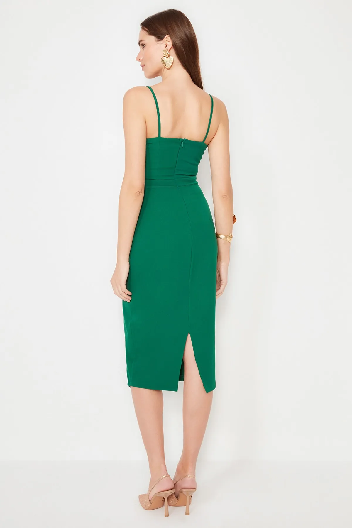Trendyol Collection  Smaragdgrünes zweireihiges gewebtes Abendkleid TPRSS19FZ0136
