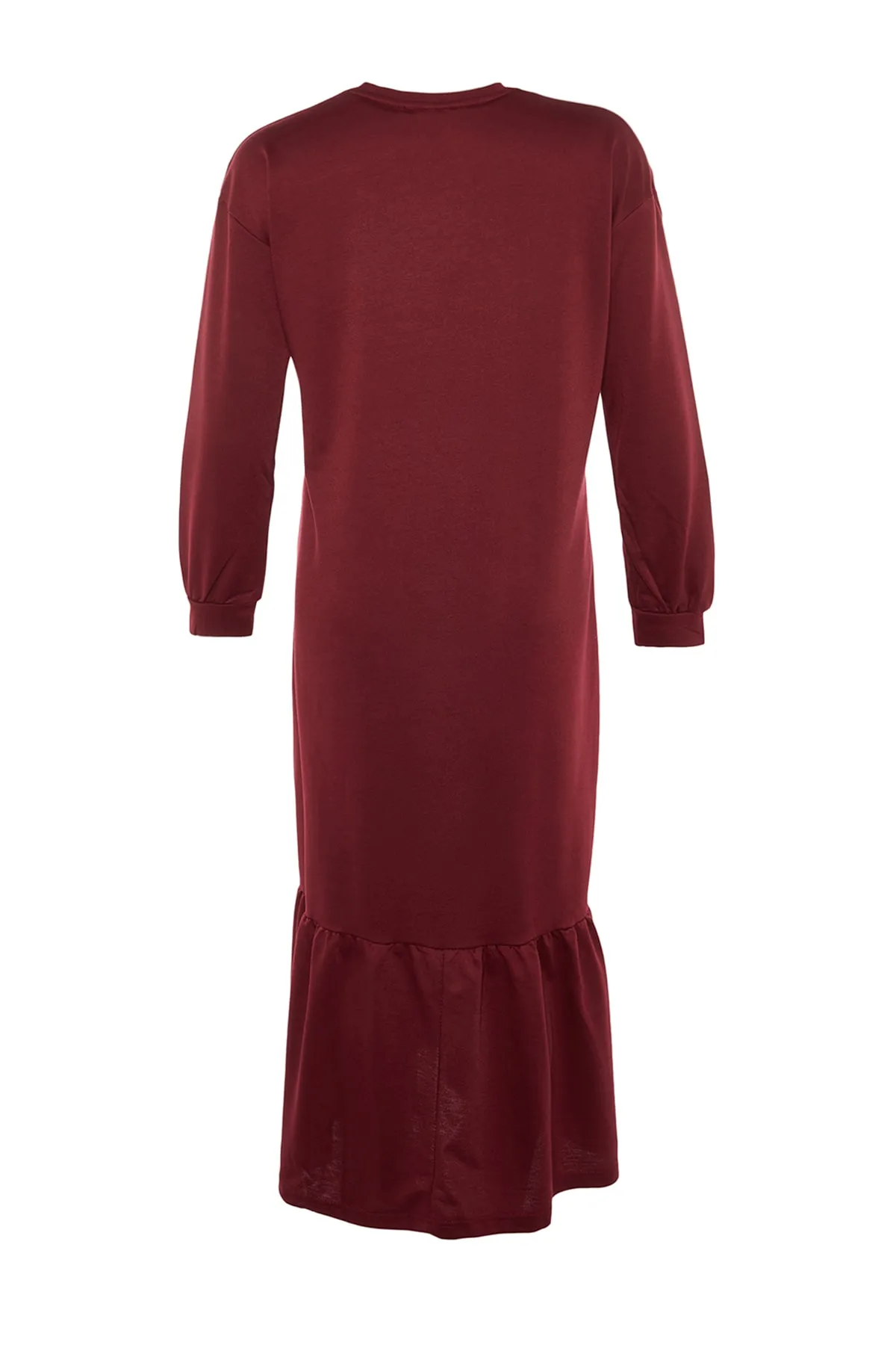 Trendyol Modest  Weinrotes Strickkleid mit Rundhalsausschnitt und Raffung TCTSS22EL00000