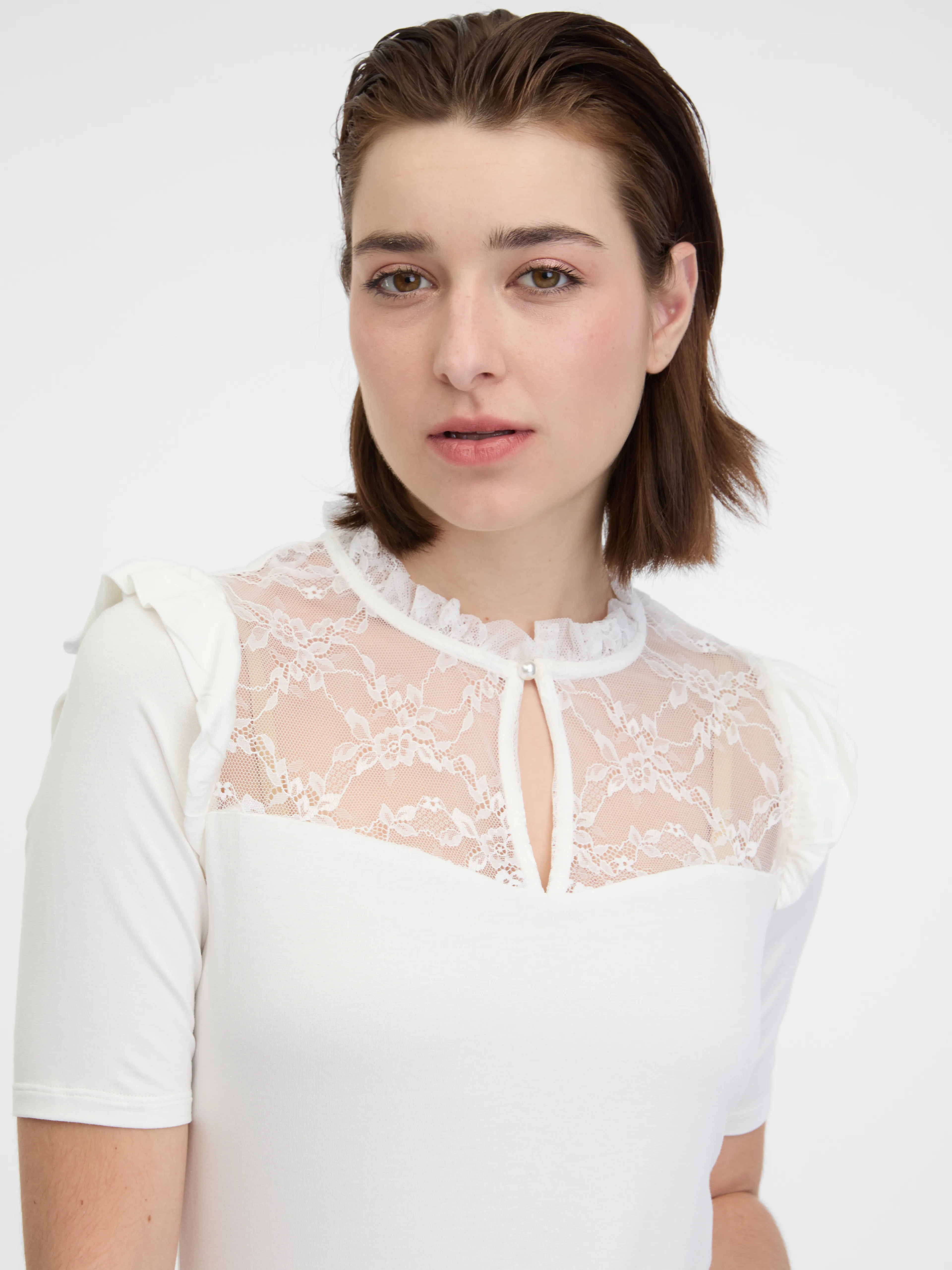 Weißes Damen-T-Shirt mit Spitze ORSAY