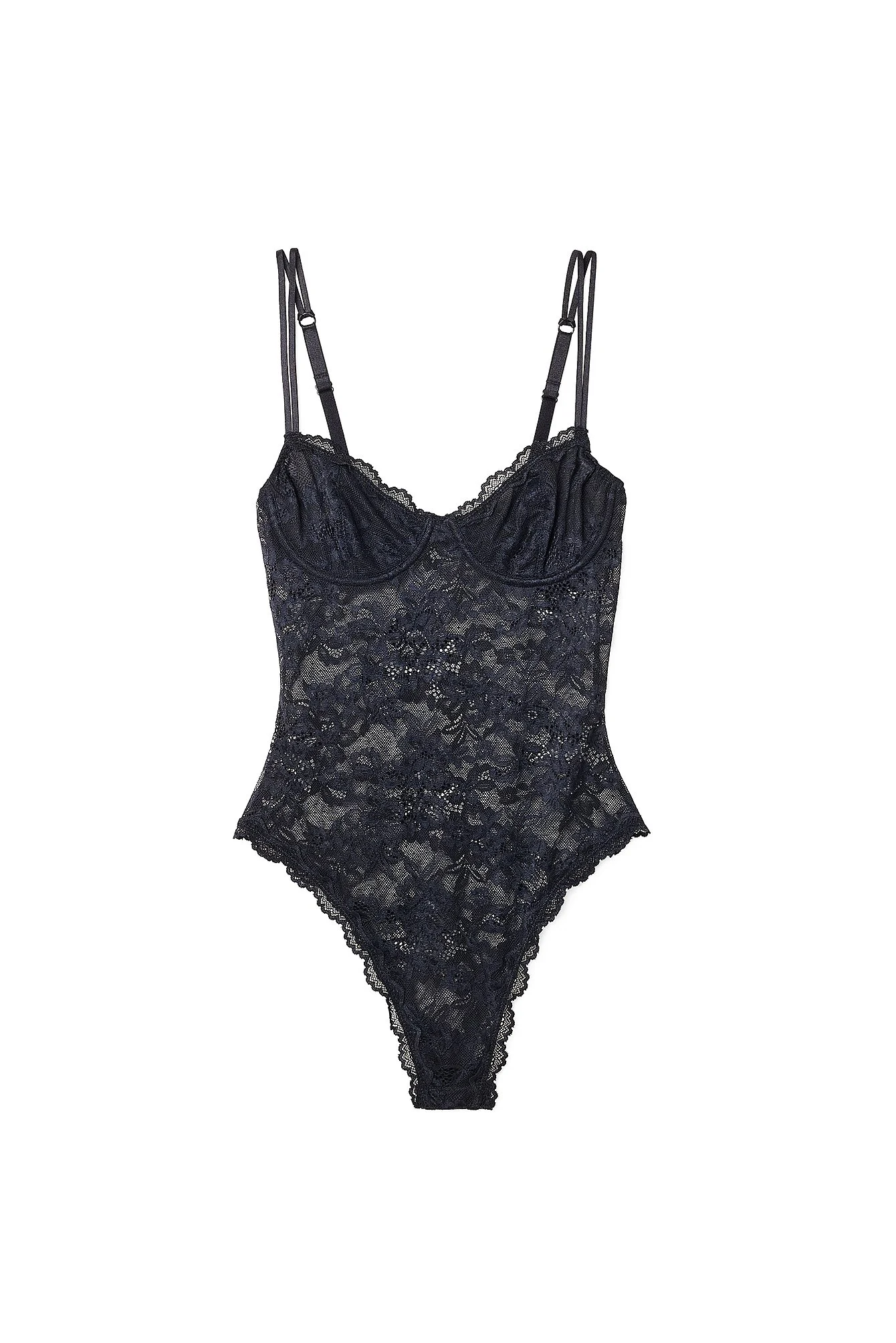 Bodysuit aus Spitze mit dünnen Trägern
