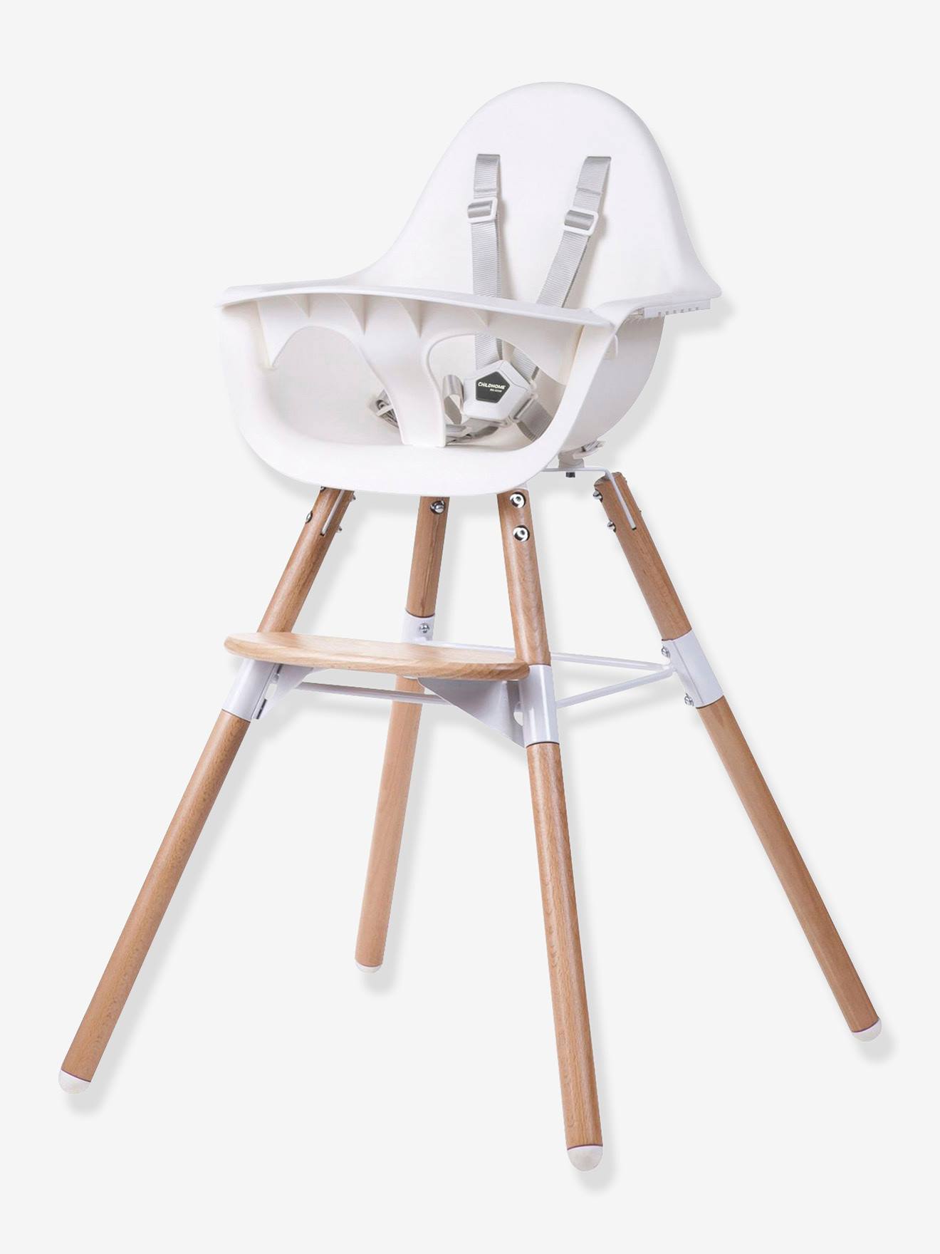 Chaise haute Evolu 2 CHILDHOME + coussin néoprène blanc/gris