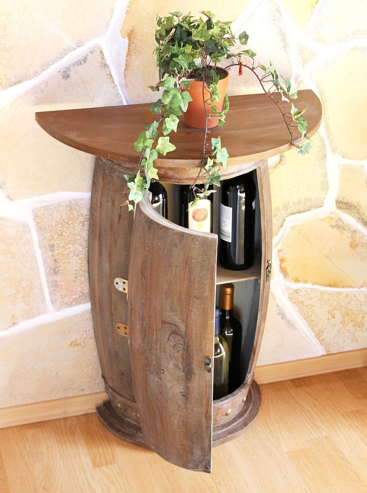 DanDiBo Weinregal Wandtisch Tisch Weinfass 0373-R Braun Schrank Weinregal Fass 73 cm Beistelltisch