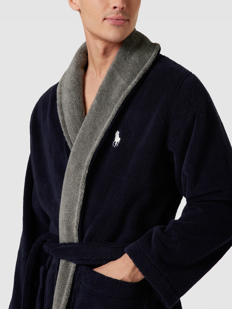 Bademantel mit Label-Stitching Modell 'JAQUARD' in marineblau