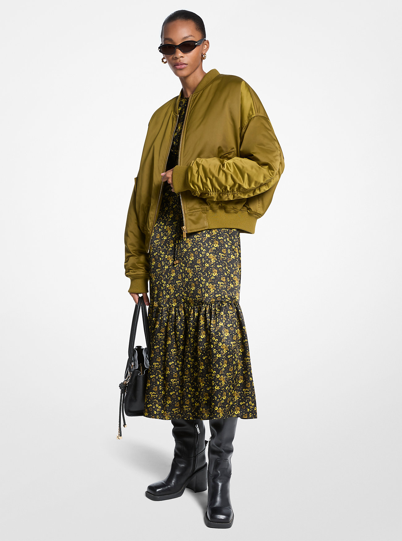 Satynowa kurtka bomber Ciré - PISTACHIO