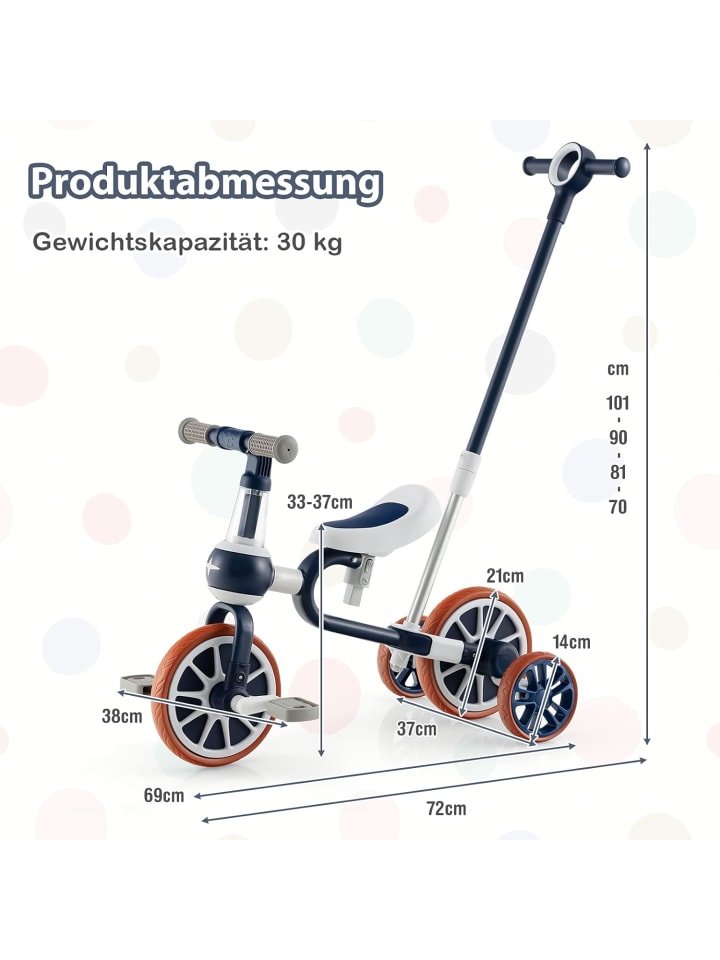 COSTWAY 4 in 1 Dreirad von 2-4 Jahren in Blau günstig kaufen 38 cm