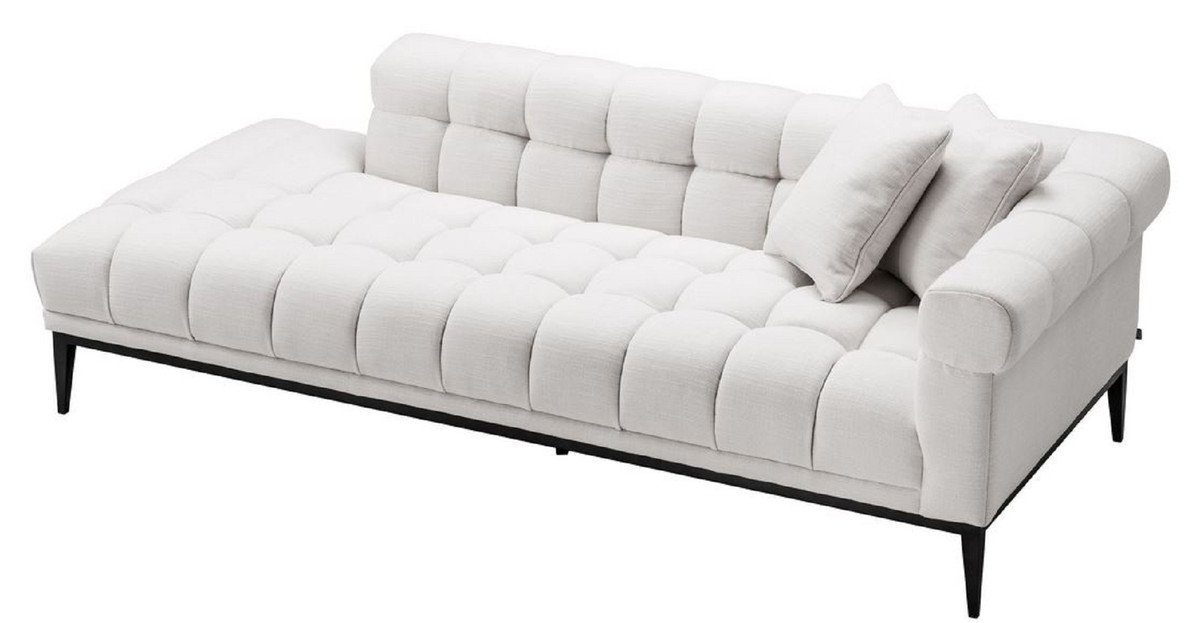 Casa Padrino Loungesofa Luxus Lounge Sofa Weiß / Schwarz 223 x 98 x H. 69 cm - Rechtsseitiges Wohnzimmer Sofa mit 2 Kissen - Luxus Qualität