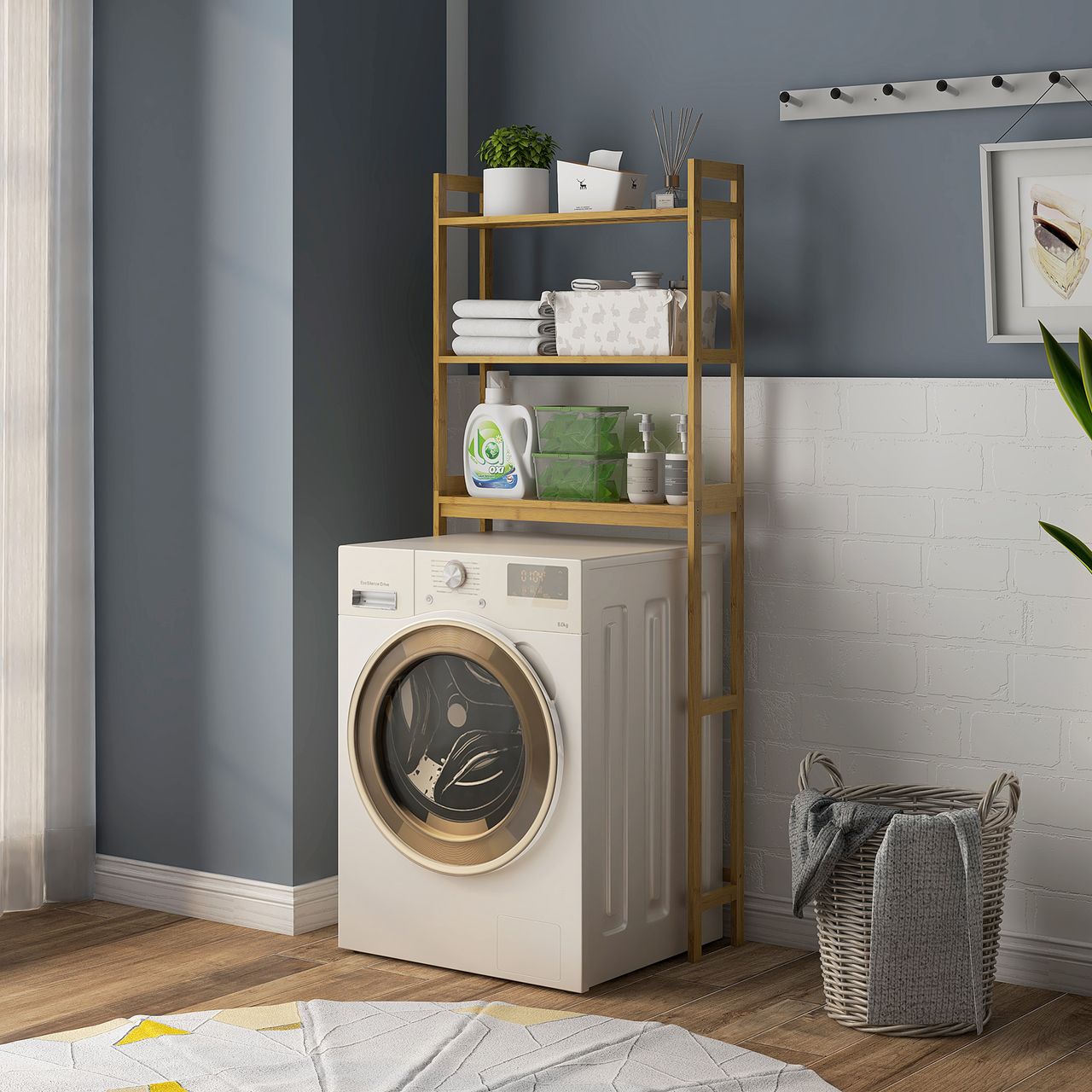kleankin Toilettenregal 3-stöckiges Badregal Standregal mit Kippschutz, Bambus