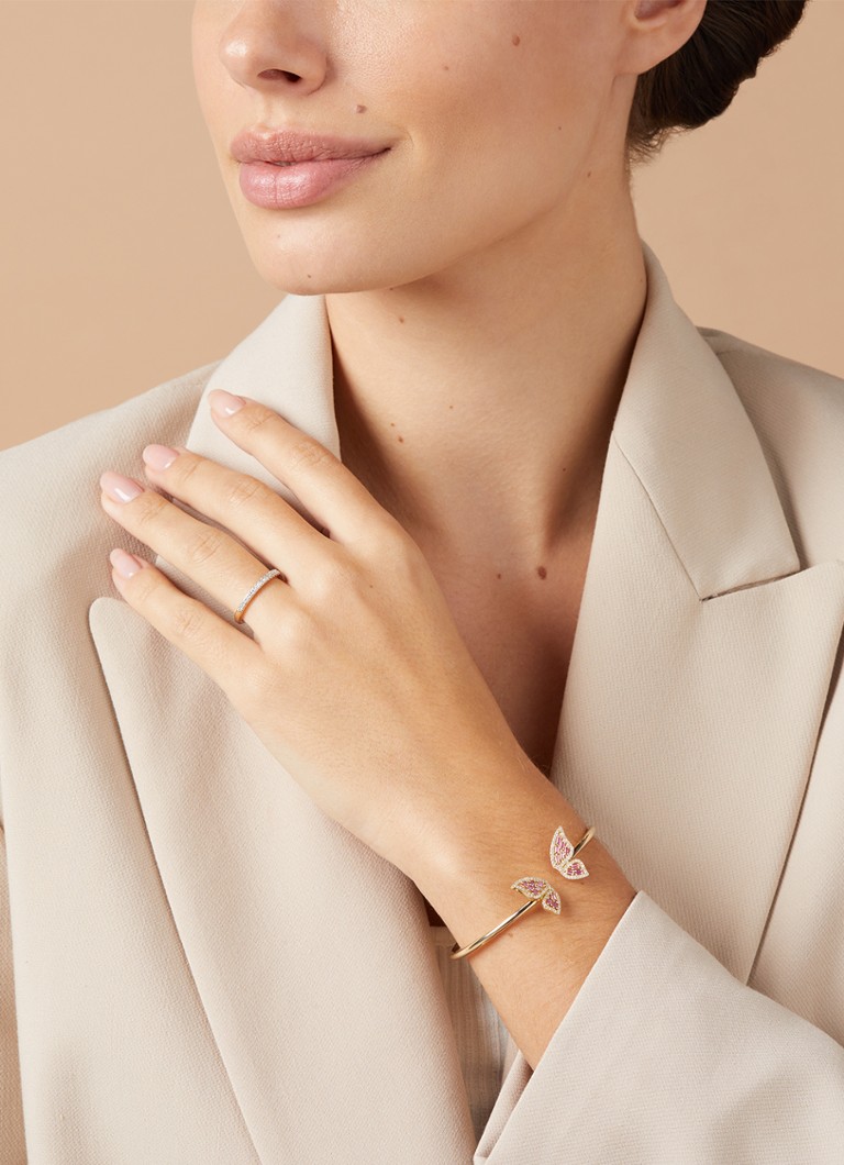 Bracciale Diamond Point in oro giallo, zaffiro rosa da 0,36 ct, motivo Butterfly Kisses
