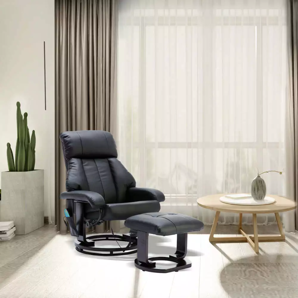 Happy Home Massagesessel mit Fußhocker & Heizfunktion schwarz