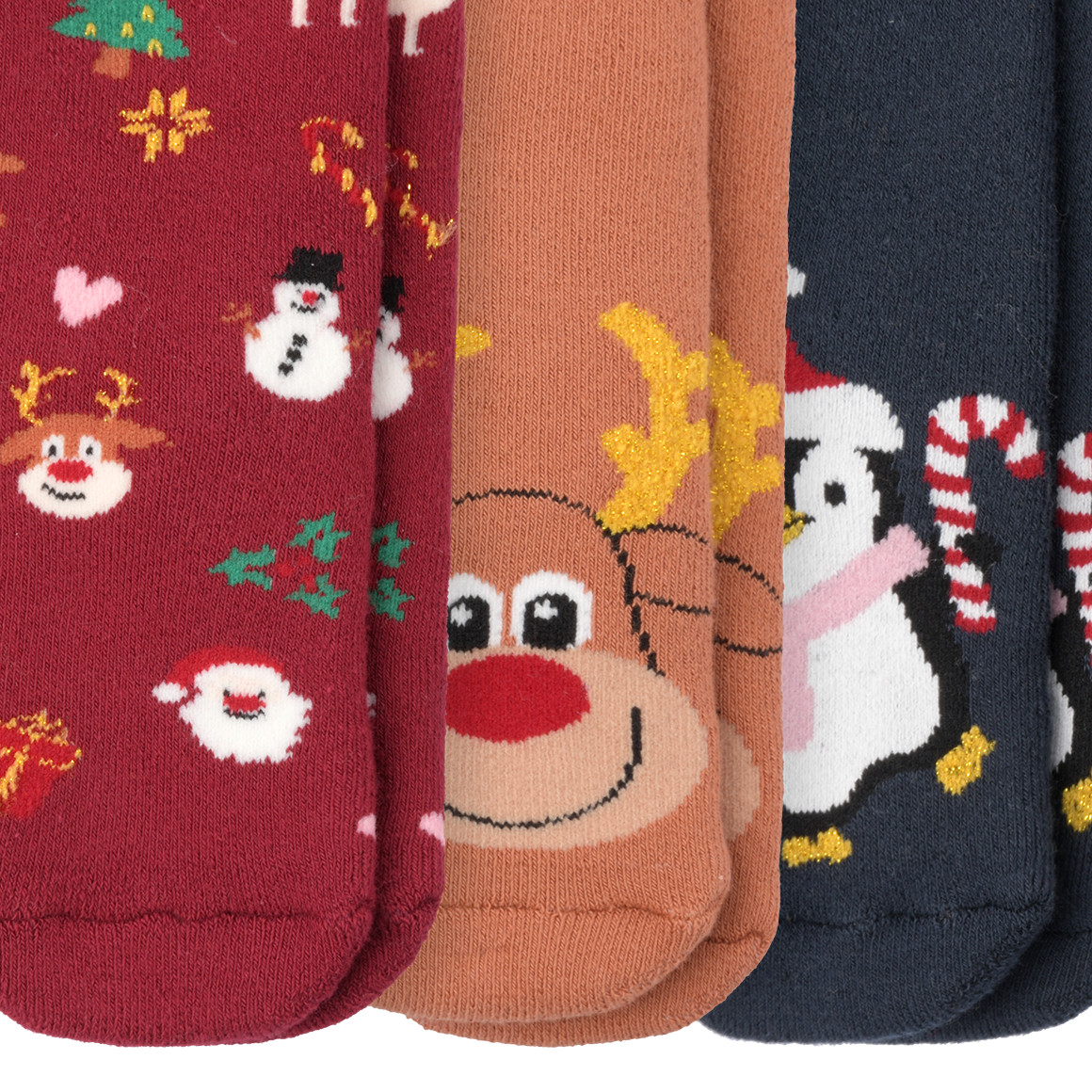 3 Paar Baby Weihnachtssocken im Set hellbraun / dunkelrot / dunkelblau