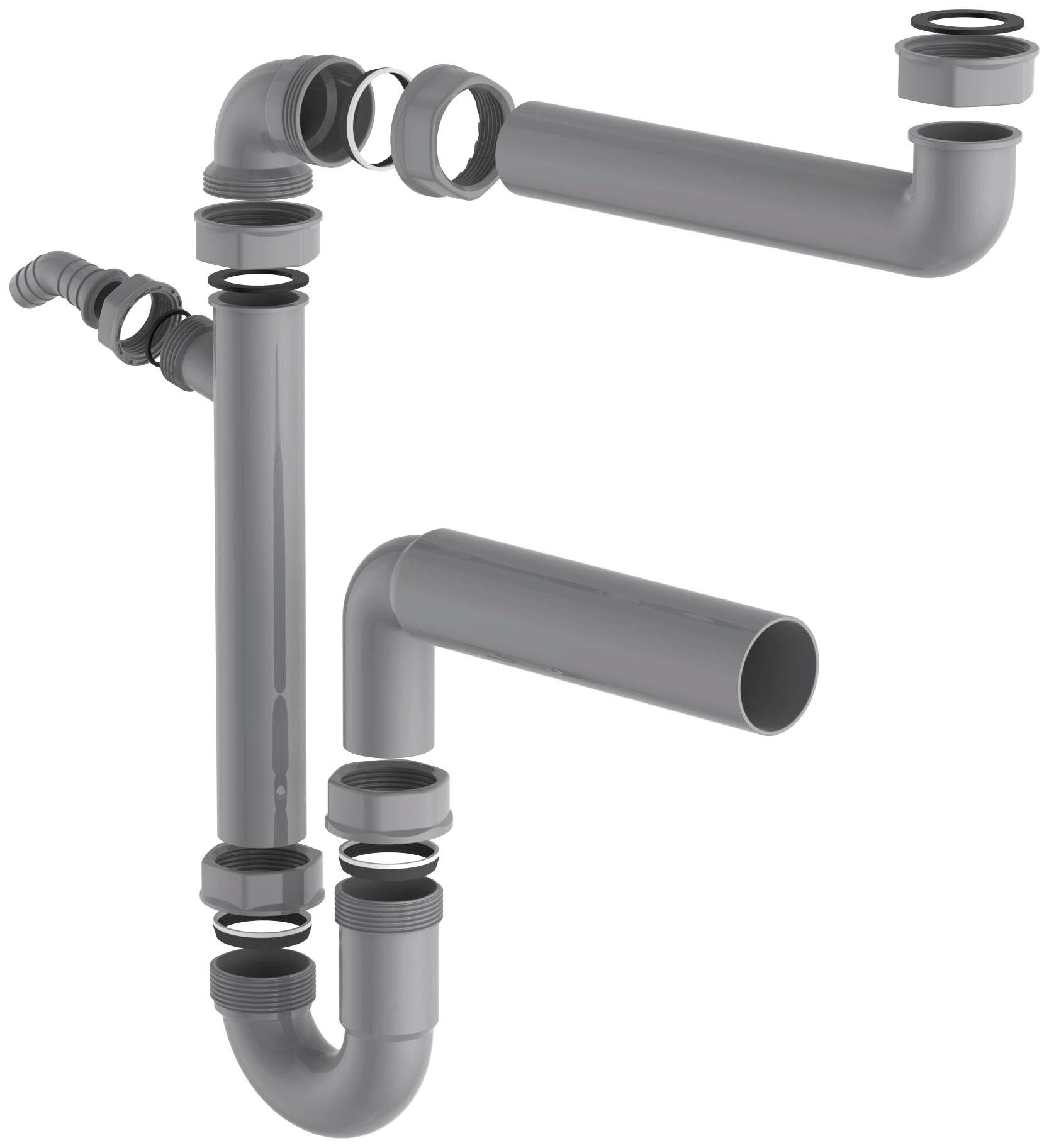 Kirchhoff Siphon ECO Save, (Set), Abfluss für Spüle, Ablaufgarnitur mit Geräteanschluss