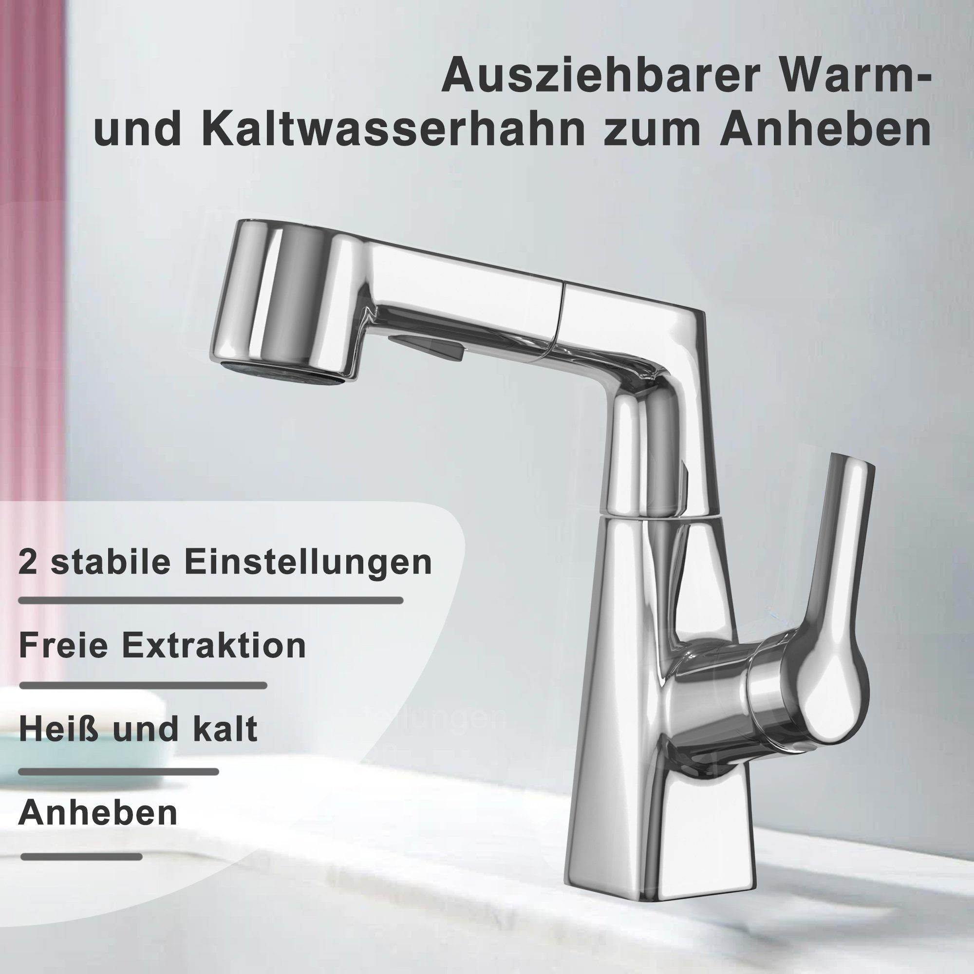 Vbrisi Waschtischarmatur Wasserhahn Bad Waschtischarmatur 360°Schwenkbar mit Zwei Düsentypen (Wasserhahn, Waschbecken Armaturen, Armatur Badezimmer,Mischbatterie Waschbecken, Kaltwasserhahn, Kaltwasserhahn Gäste WC, Waschtischarmaturen, Waschtischarm