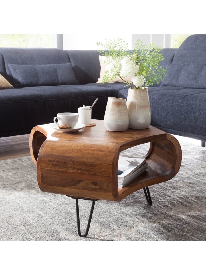KADIMA DESIGN Couchtisch | Sheesham, 55x55x38cm, Ablage, Metallgestell günstig kaufen onesize