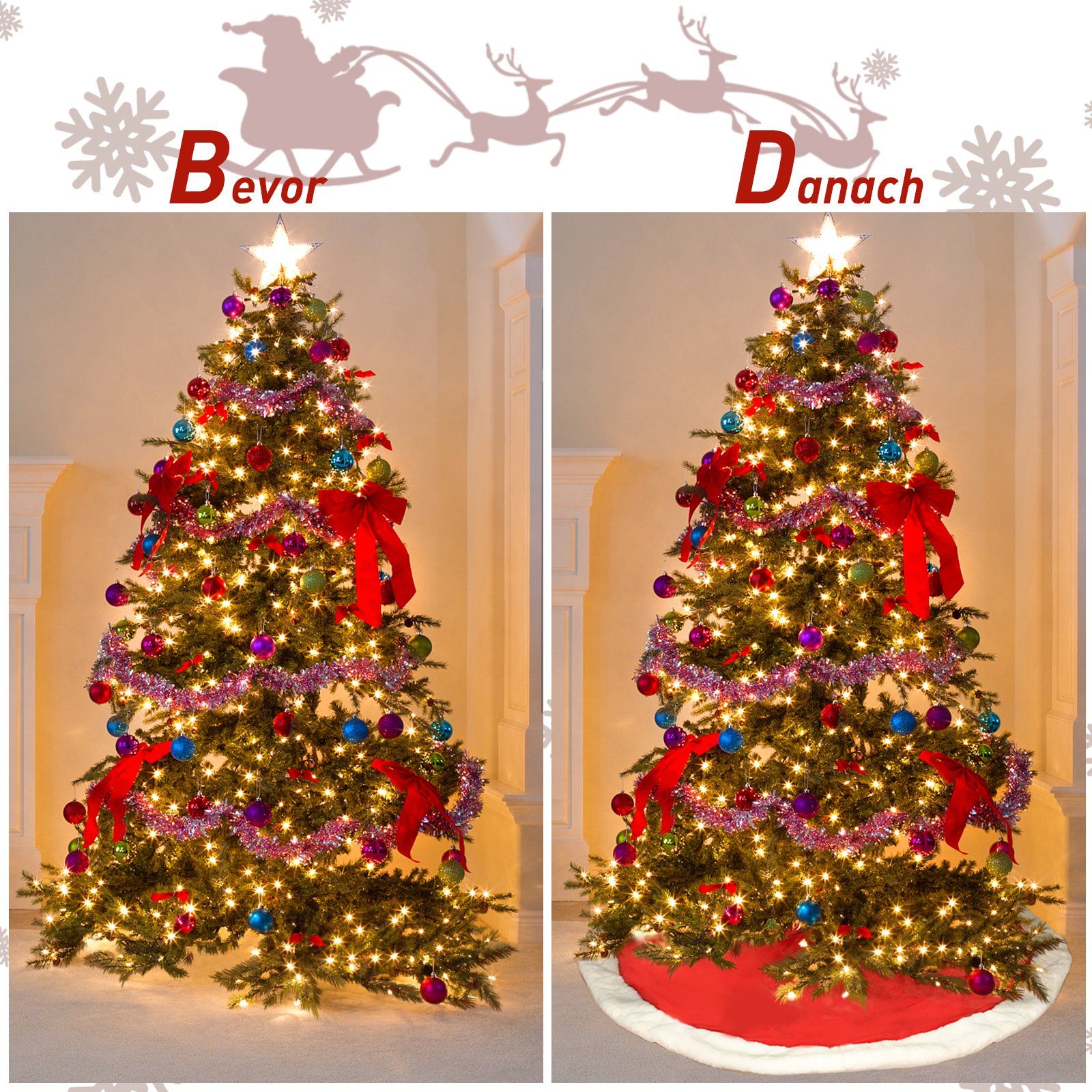 Salcar Weihnachtsbaumdecke Baumteppich Weihnachten WeihnachtsdekoBaumrock Rund Plüsche Rot Weiß, Weihnachtsbaumdecke, Christbaumschmuck, Christbaumdecke für Geschenke