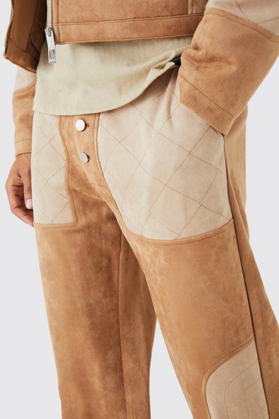 Lockere gesteppte Wildleder-Hose