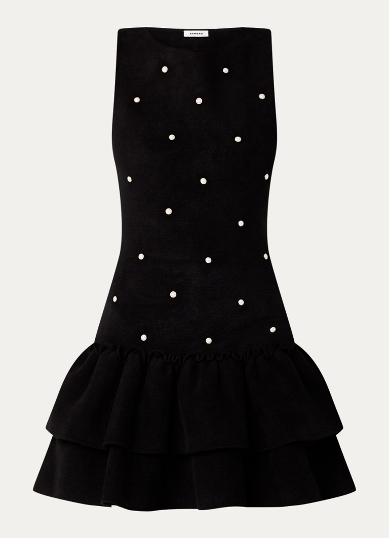 Vestido corto de Sandro adornado con perlas de imitación.