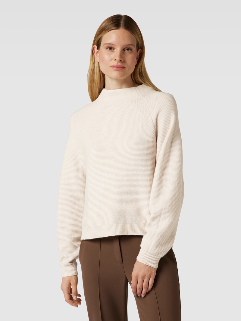 Strickpullover mit Lanawoll-Anteil und Rippenstruktur in hellgrau meliert
