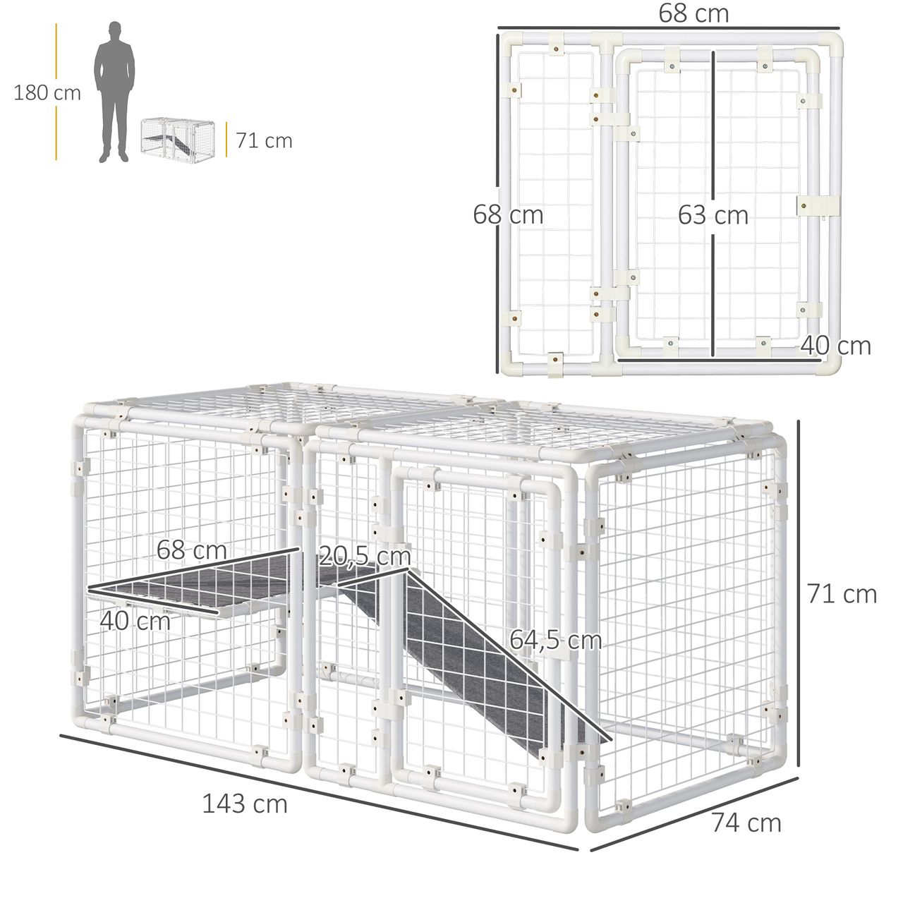 PawHut Kaninchenstall Freilaufgehege 9 Stücke DIY Kleintierkäfig mit Tür Freigehege Kleintierstall Kleintiergehege draußen Stahl Weiß 68 x 68 x 2,5 cm(pro)