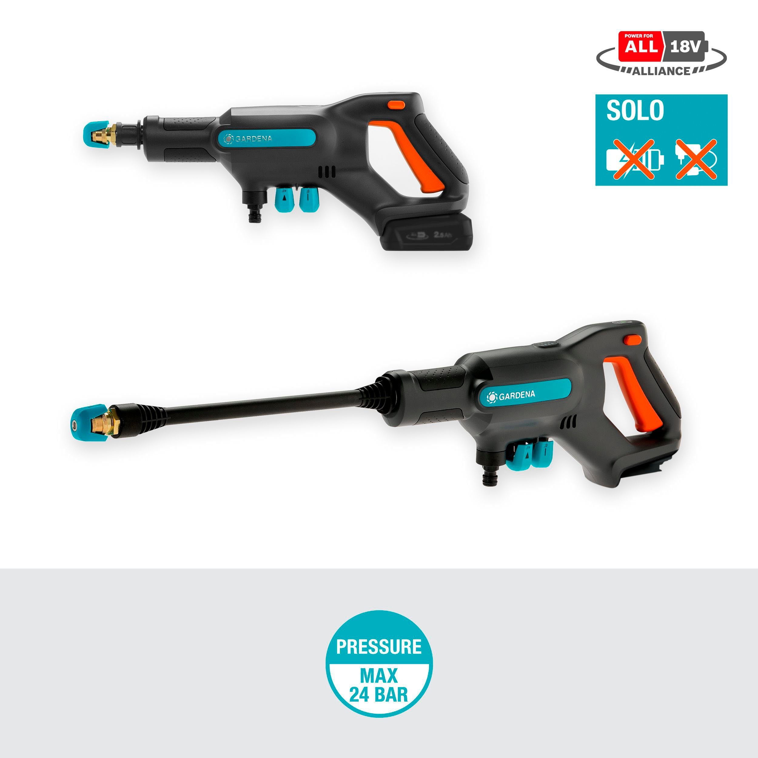 GARDENA Akku-Mitteldruckreiniger AquaClean 24/18V P4A solo, Druck max: 24 bar, Fördermenge max: 250 l/h, (3 tlg), ohne Akku und Ladegerät