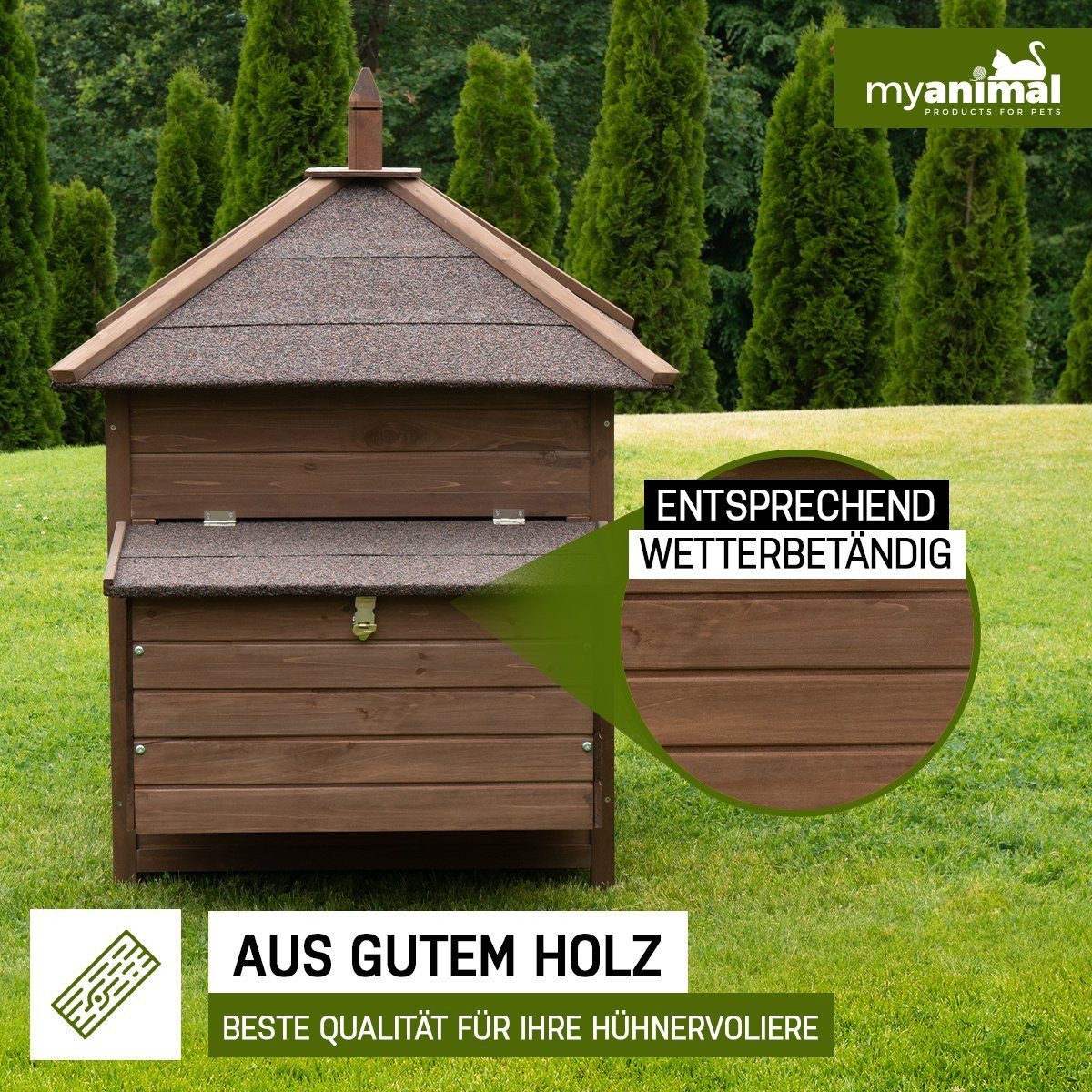 My Animal Hühnerstall Hühnerhaus MH-11 für 3-4 Hühner - Winterfest, Hühnerhaus Hühner Käfig Gehege Geflügelstall - Nistkasten