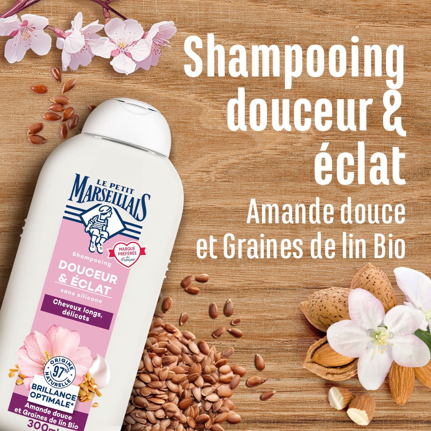 Le Petit Marseillais Gentle & Shine Shampoo mit Süßmandel und Bio-Leinsamen