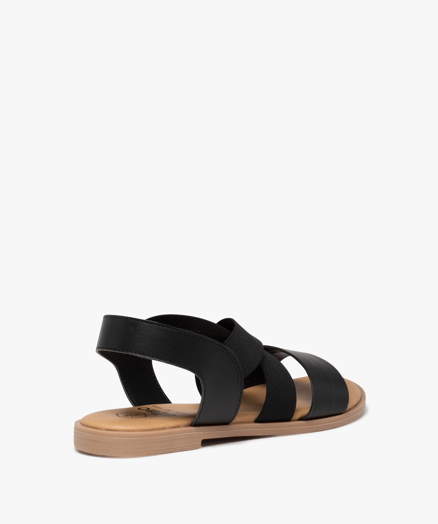 Sandales femme à talon plat et brides élastiques unies noir | GEMO