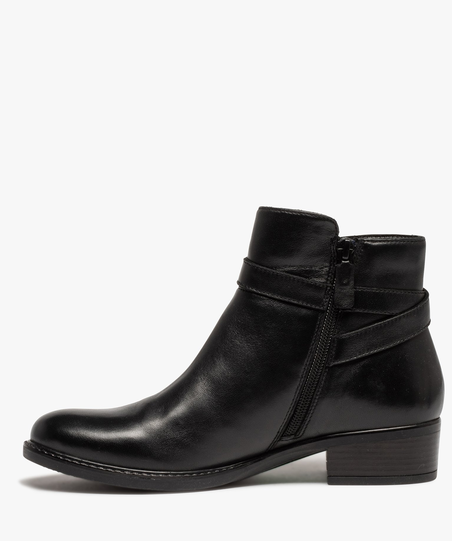 Boots femme unies en cuir à bride décorative - Tanéo noir | GEMO