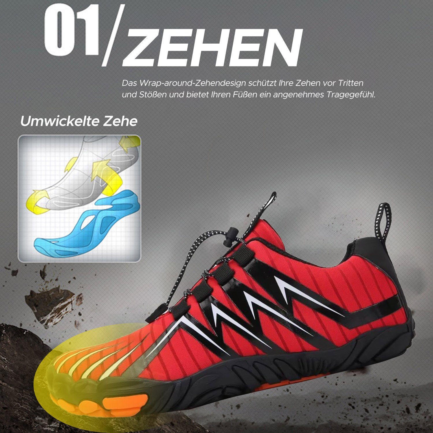 Daisred Unisex Traillaufschuhe Zehenschuhe Schnell Trocknend Barfußschuh