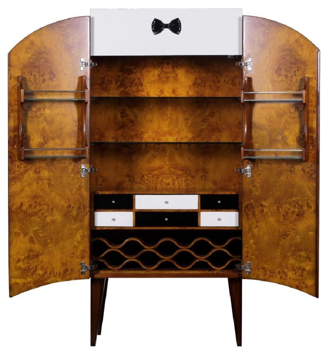 Casa Padrino Barschrank Luxus Art Deco Barschrank Braun / Weiß / Schwarz 80 x 45 x H. 170 cm - Massivholz Weinschrank - Bar Möbel - Hotel Möbel - Luxus Qualität