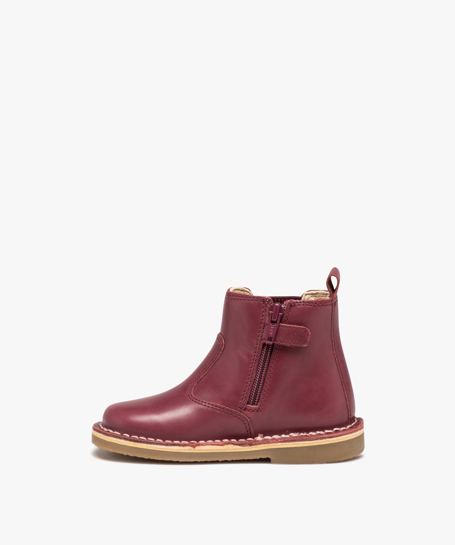 Boots bébé fille unies en cuir style Chelsea - Kickers bordeaux | GEMO