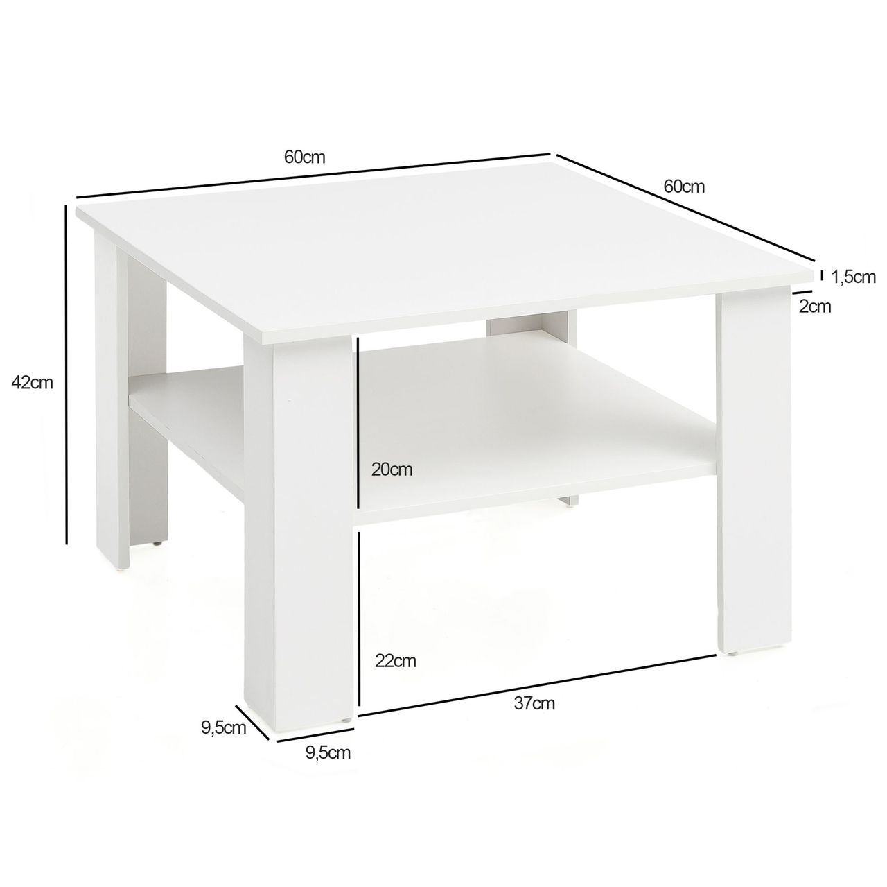 Wohnling Couchtisch WL5.834 Tisch Holz 60x42x60cm Wohnzimmertisch Weiß Sofatisch