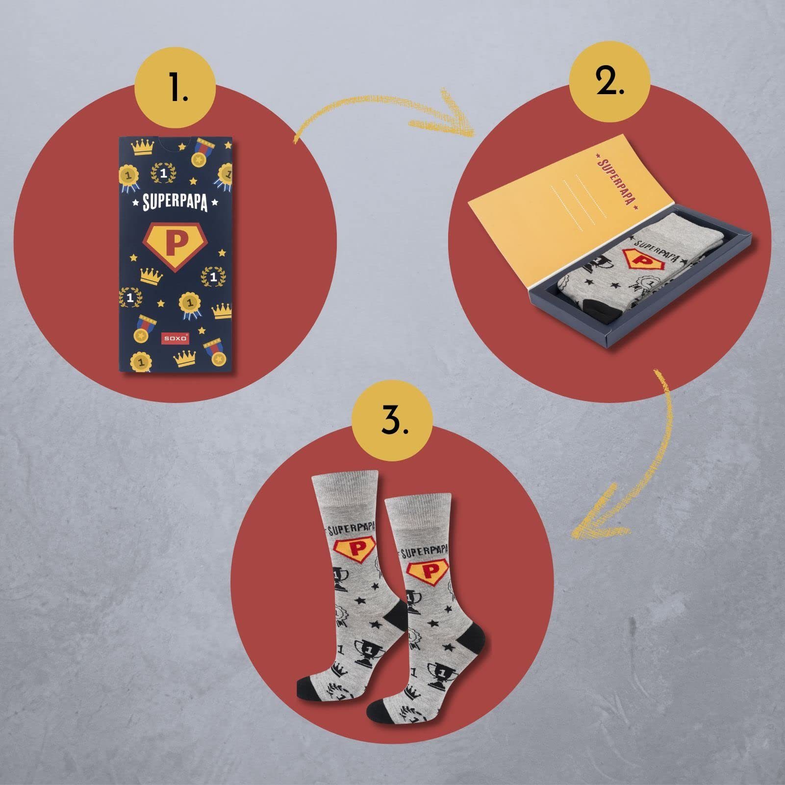 Soxo Socken Lustige Geschenke Für Männer (Box, 1-Paar) Bunte Socken Herren Super Papa 40-45