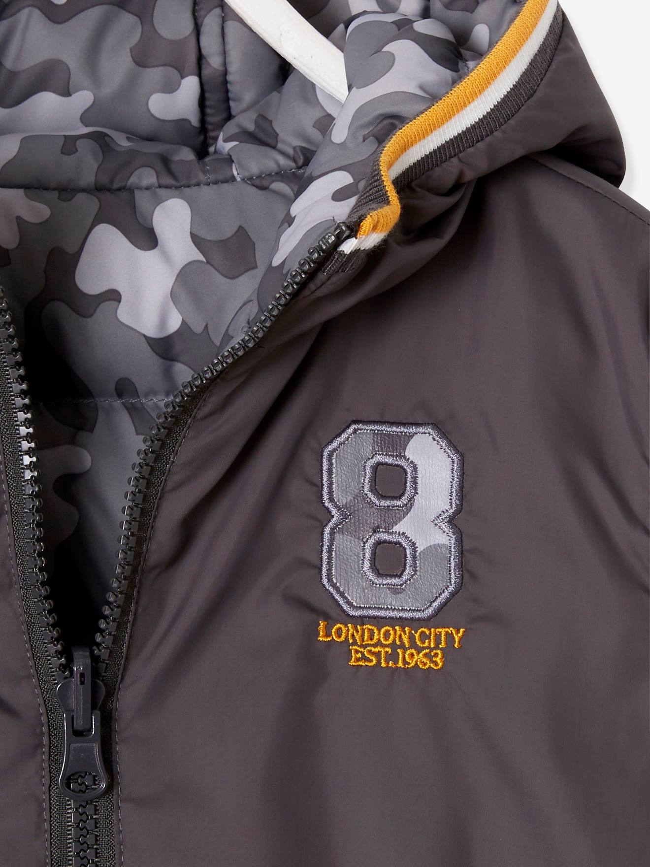 Blouson doudoune garçon réversible marine grisé